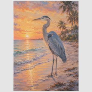 Papier Mousseline Grand Héron Bleu Sunset Beach