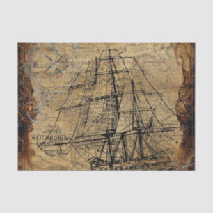 Papier Mousseline Grand navire à voiles sur un magnifique fond vinta