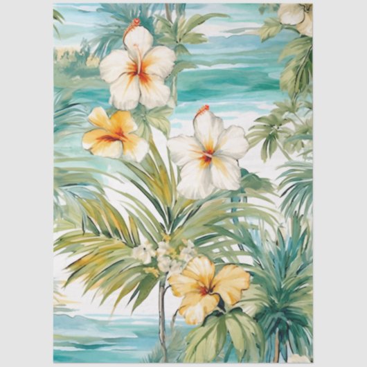 Papier Mousseline Grand Pastel Tropical Hibiscus Découpage (Recto)