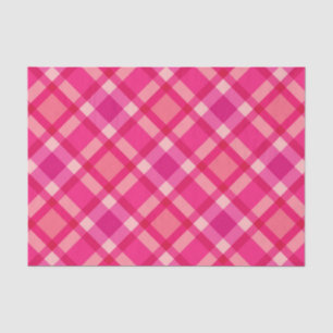 Papier Mousseline Grand Plaid Moderne, Fuchsia Rose & Coral Rouge