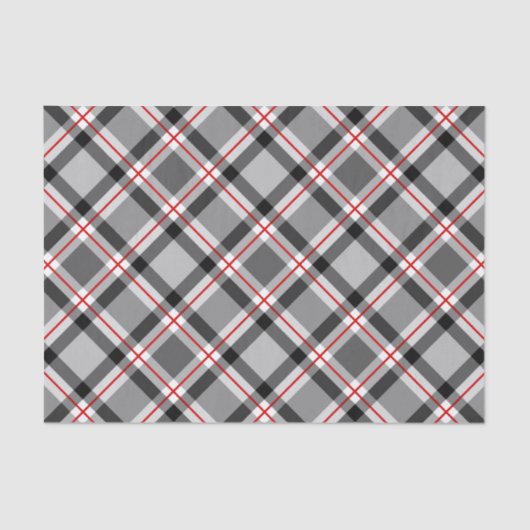 Papier Mousseline Grand Plaid moderne, noir, blanc, gris et rouge (Recto)