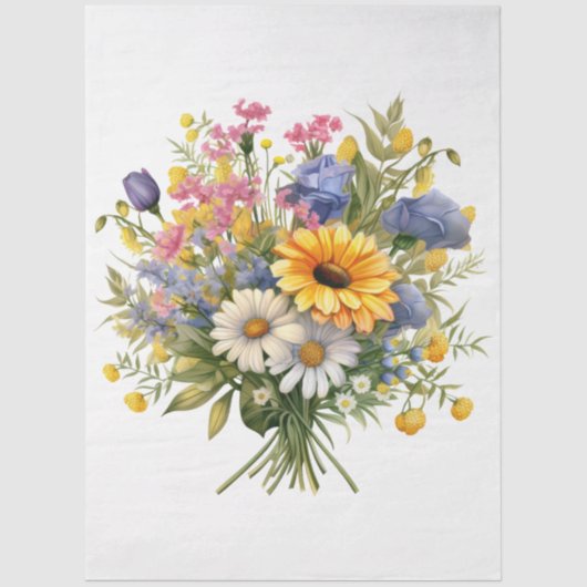 Papier Mousseline Grand tournesol & Bouquet de fleurs mixtes (Recto)