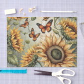 Papier Mousseline Grand tournesol ouvert avec papillons Monarch (Artisanat)