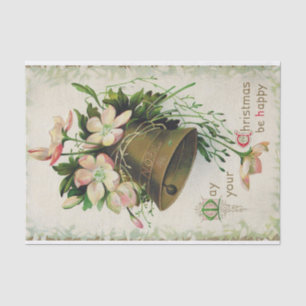 Papier Mousseline Grande cloche Noel avec Fleurs roses et crème