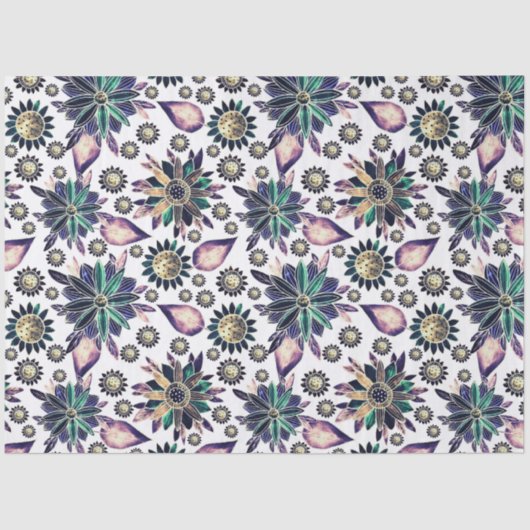 Papier Mousseline Grande Découpage Motif de Fleur Retro Colorée (Recto)