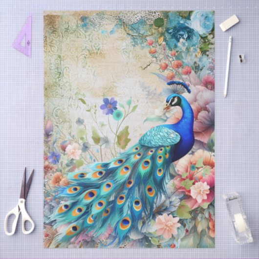 Papier Mousseline Grande Elégante Peacock & Florals Découpage (Artisanat)