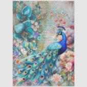 Papier Mousseline Grande Elégante Peacock & Florals Découpage (Recto)
