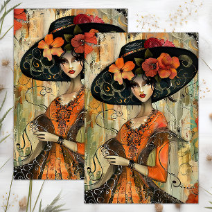 PAPIER MOUSSELINE GRANDE FILLE À CHAPEAU FASHION DECOUPAGE