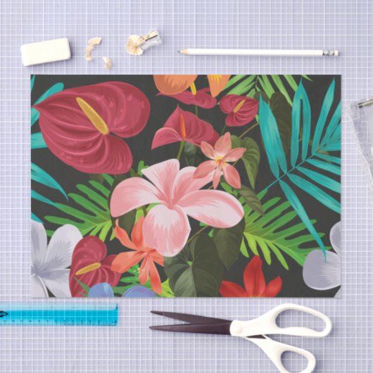 Papier Mousseline Grande Fleurs tropicales Hibiscus Découpage (Artisanat)