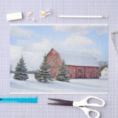 Papier Mousseline Grande Grange rouge Patinée avec de mignons pins (Artisanat)