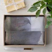 Papier Mousseline Grande grange rouge Patinée avec une forêt humide (Cadeau)