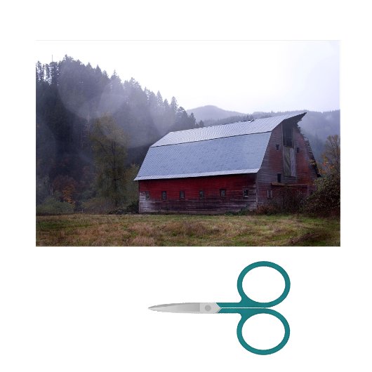 Papier Mousseline Grande grange rouge Patinée avec une forêt humide