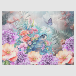Papier Mousseline Grande tortue tropicale et florale d'aquarelle
