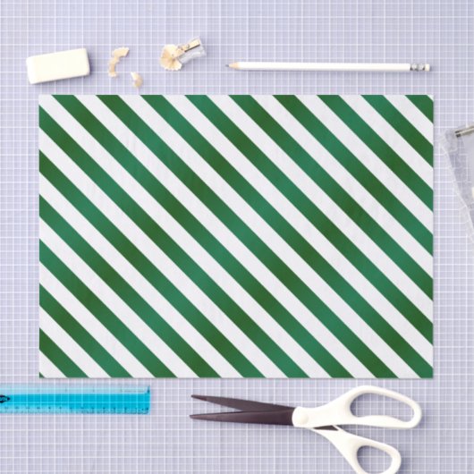 Papier Mousseline Grandes diagonales vertes et blanches (Artisanat)