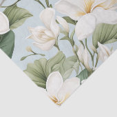 Papier Mousseline Grandes fleurs botaniques blanches avec verdure (Détail)