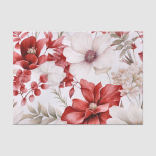 Papier Mousseline Grandes fleurs botaniques rouges et blanches d'euc