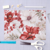 Papier Mousseline Grandes fleurs botaniques rouges et blanches Eucal (Artisanat)