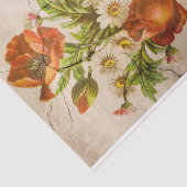 Papier Mousseline Grandes fleurs orange brûlées et petites fleurs bl (Détail)