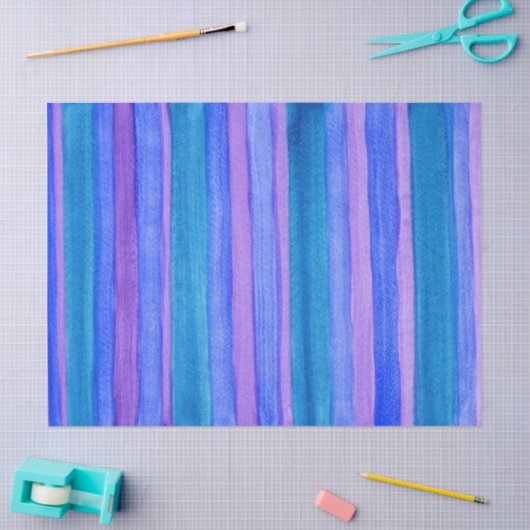 Papier Mousseline Grandes Peintes : Violet, Bleu, Turquoise (Artisanat)