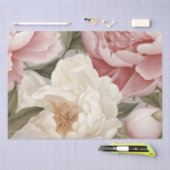 Papier Mousseline Grandes Peonées blanches roses Imprimer Design Tis (Artisanat)