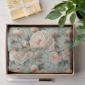 Papier Mousseline Grandes pivoines rose pâle sur Arrière - plan bleu (Cadeau)