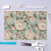 Papier Mousseline Grandes pivoines rose pâle sur Arrière - plan bleu (Artisanat)