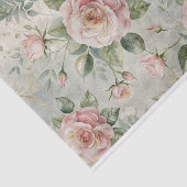 Papier Mousseline Grandes roses rose pâle sur Motif vert doux (Détail)