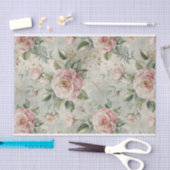 Papier Mousseline Grandes roses rose pâle sur Motif vert doux (Artisanat)