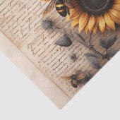 Papier Mousseline Grandes tournesols avec abeilles sur script (Détail)