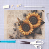 Papier Mousseline Grandes tournesols avec abeilles sur script (Artisanat)