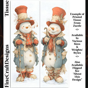 Papier Mousseline Grands Bonhommes de Neige en Tenues Cottagecore DS