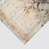 Papier Mousseline Grands Fleurs Roses et Bourgeons Papillon Script (Détail)