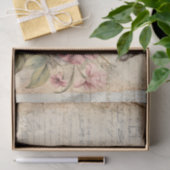 Papier Mousseline Grands Fleurs Roses et Bourgeons Papillon Script (Cadeau)