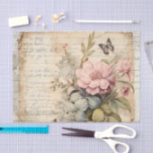 Papier Mousseline Grands Fleurs Roses et Bourgeons Papillon Script (Artisanat)