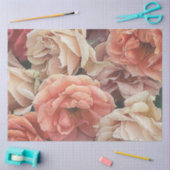 Papier Mousseline grands roses de jardin, pêche douce (Artisanat)