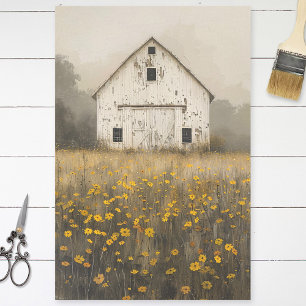 Papier Mousseline Grange blanche Fleurs sauvages jaunes Découpage ru