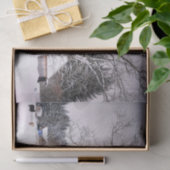 Papier Mousseline Grange d'hiver en neige  (Cadeau)
