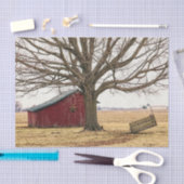 Papier Mousseline Grange rouge avec un arbre épique et un banc suspe (Artisanat)