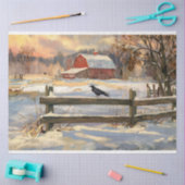 Papier Mousseline Grange rouge rustique avec Crow Farmhouse Decoupag (Artisanat)