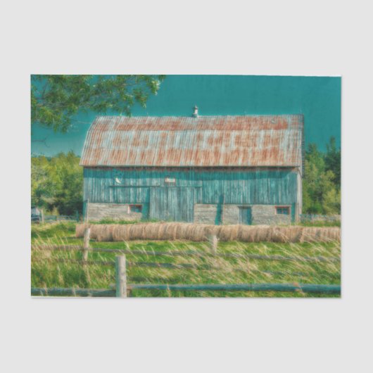 Papier Mousseline Grange Turquoise Pays Vintage Ferme rustique (Recto)