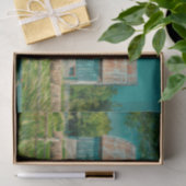 Papier Mousseline Grange Turquoise Pays Vintage Ferme rustique (Cadeau)