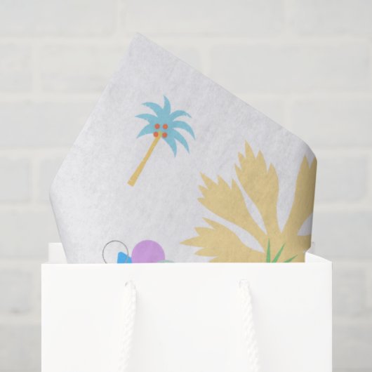 Papier Mousseline Graphisme Rétro Palmiers  (Sac cadeau)