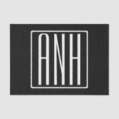 Papier Mousseline Gras moderne 3 initiales Monogramme | Blanc sur no (Recto)