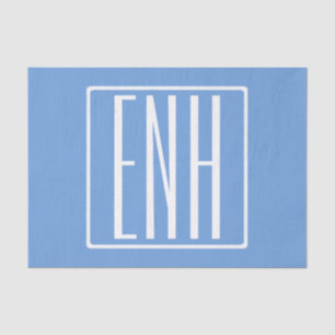 Papier Mousseline Gras moderne 3 initiales Monogramme   Bleu doux