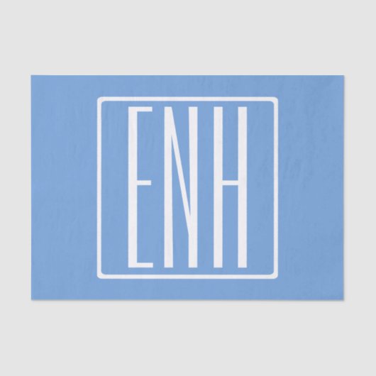 Papier Mousseline Gras moderne 3 initiales Monogramme | Bleu doux (Recto)