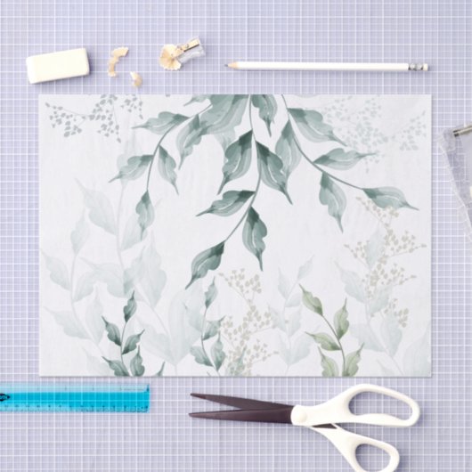 Papier Mousseline | Grayed Jade Green Botanical (Artisanat)