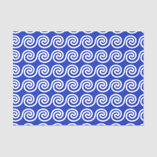 Papier Mousseline Grec Meander Key Waves Motif Bleu (Recto)