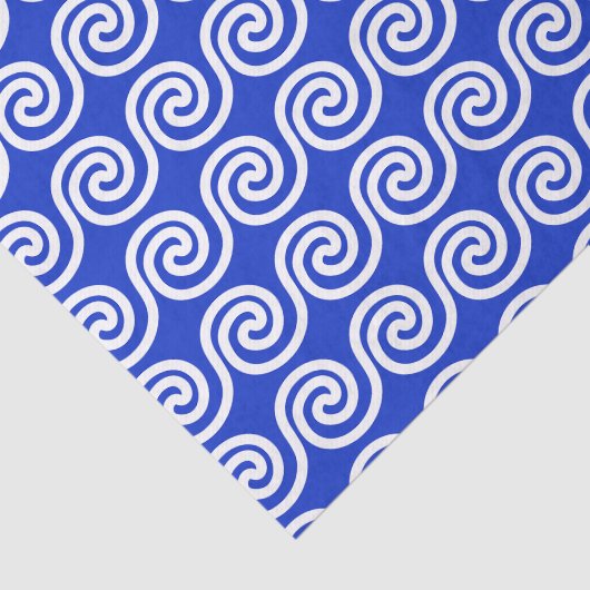 Papier Mousseline Grec Meander Key Waves Motif Bleu (Détail)