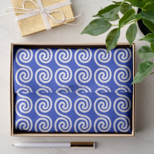 Papier Mousseline Grec Meander Key Waves Motif Bleu (Cadeau)