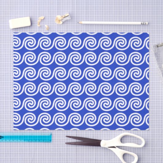Papier Mousseline Grec Meander Key Waves Motif Bleu (Artisanat)